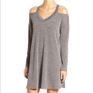 Everly Gray V-Neck Cold-Shoulder Sweater Dress NEW